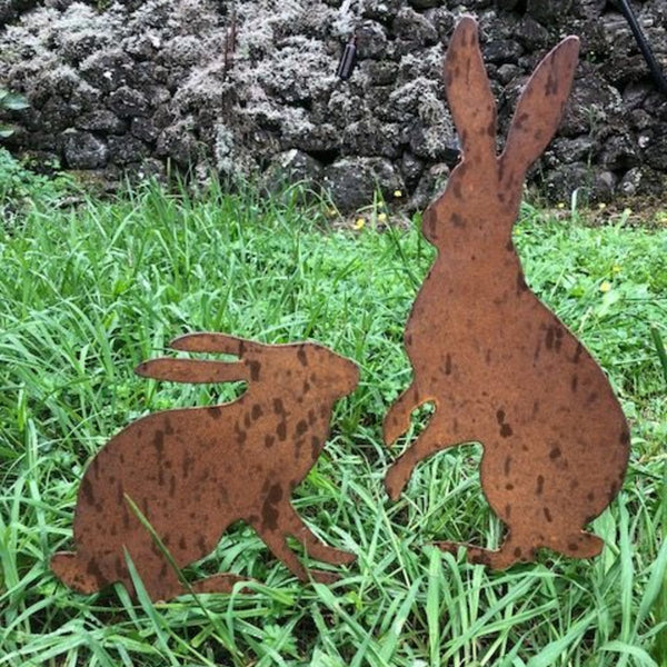 Rustic Iron Sculpture - Pair of Hares ( up to 51cm tall )