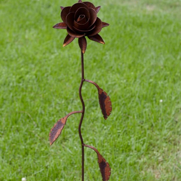 Rustic Iron Sculpture - Premium Rose Flower (127cm tall)
